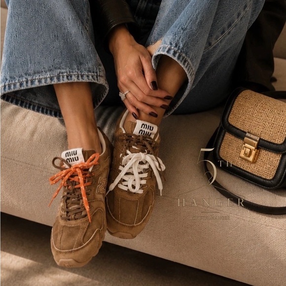 Miu Miu Shoes - Miu Miu Brown Suede Sneakers with Contrast Laces